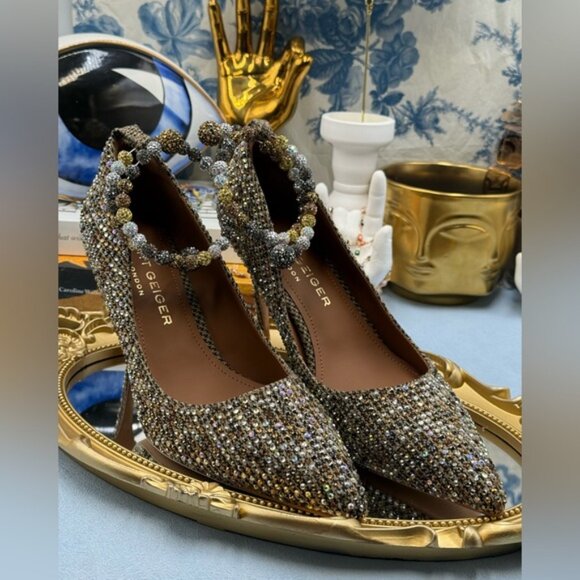 🆕 KURT GEIGER LONDON 🧿 NWOB Embellished Belgravia Jewel Pumps, Beige Combo Sz7 - Picture 13 of 15